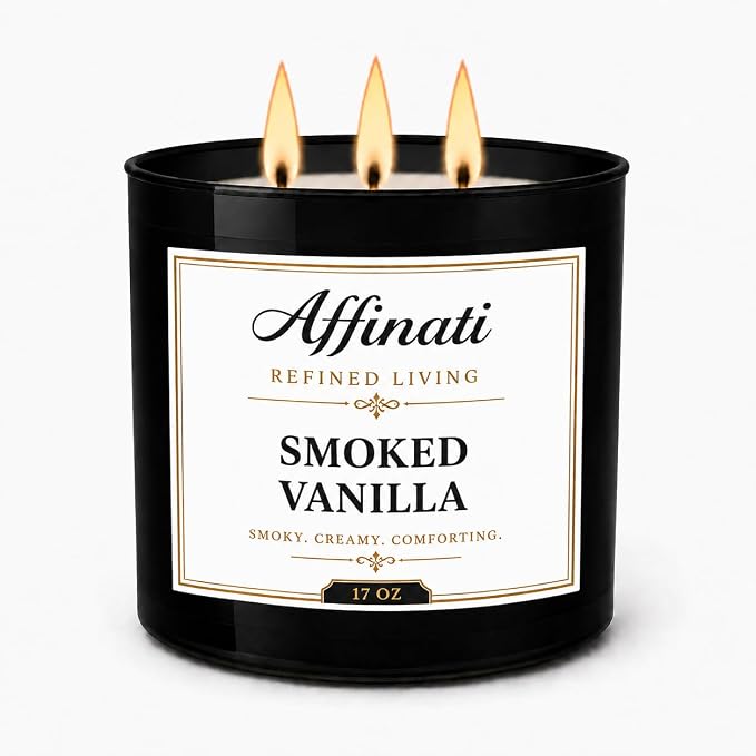 Affinati Smoked Vanilla 3 Wick Scented Candle – Large Soy Blend Candle, Strong Scent Throw Rich Warm Cozy Fireside Gourmand Candle, Premium Clean Burning Home Fragrance