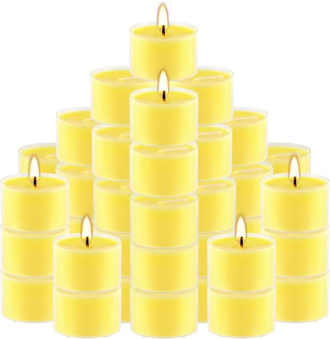 Fclayvts 8-Hour 100 Pack Citronella Tealight Candles, Outdoor and Indoor Summer Scented Candle,Natural Soy Wax Candle for Home Patio Garden Yard Balcony,BBQ Birthday Emergency