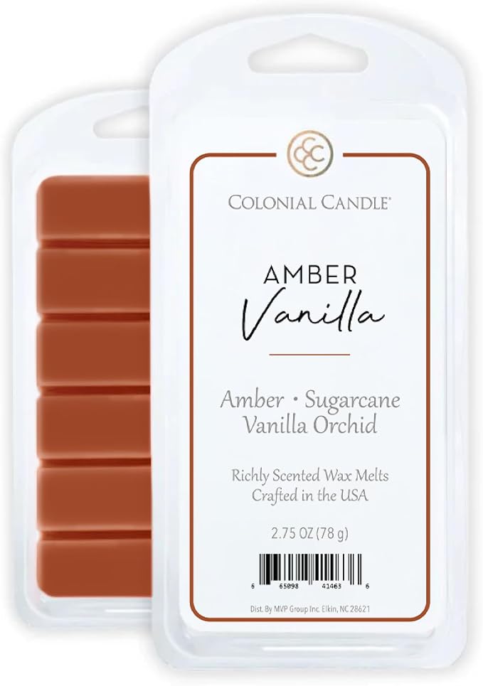 Colonial Candle Amber Vanilla Scented Wax Melts, Wax Melt Warmer Cubes, Long Lasting Scented Wax Warmer Cubes, 4 Pack, 6 Cubes Each - Made in The USA