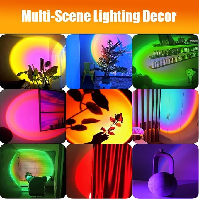 JIMEI Sunset Lamp Projector Led Lights for Bedroom Night Light RGB Lights Sun Sunlight Sunrise Lamp 10w 360° Rotation Mood Lighting Home/Room Decor Christmas Gifts for Women,Triangle Multicolor