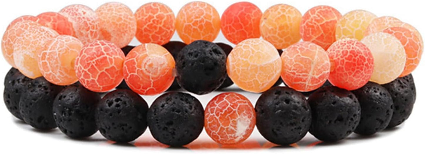 FORUBUS 2Pcs Lava Rock Beaded Bracelet Set – Essential Oil Diffuser Jewelry with Natural Stone Beads for Aromatherapy, Yoga, Meditation, and Stress Relief, Stretchy Bracelets for Women Men