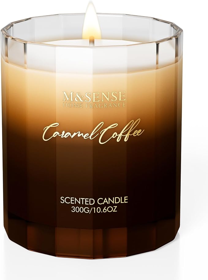 M&SENSE Caramel Coffee Home Scented Candles, 10.6oz 60-Hour Natural Soy Wax | Clean Non-Toxic Long Lasting, Cozy Scent Aromatherapy Candle, Housewarming Gifts for Coffee Lovers & Women Men
