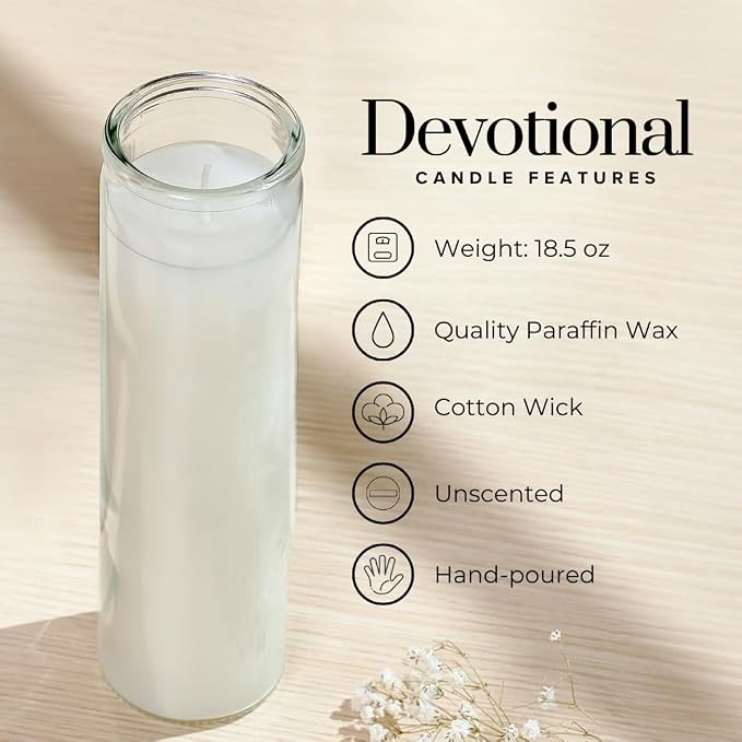 Simply Soson 2x8 inch Ivory Devotional Candles in Glass Jar - 3 Pack - 90 Hours – Prayer Candle - Tall Pillar Candles for Religious, Memorials, Party Decor