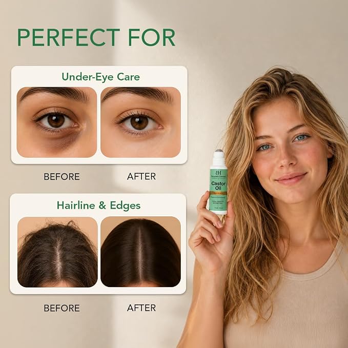 Botanic Hearth Castor Oil Roll On | For Hair, Brows, Lashes & Skin | Hydrating Scalp & Body Oil | Travel-Friendly Roller | Plant-Based Formula | No Parabens or Mineral Oil | 1.7 fl oz