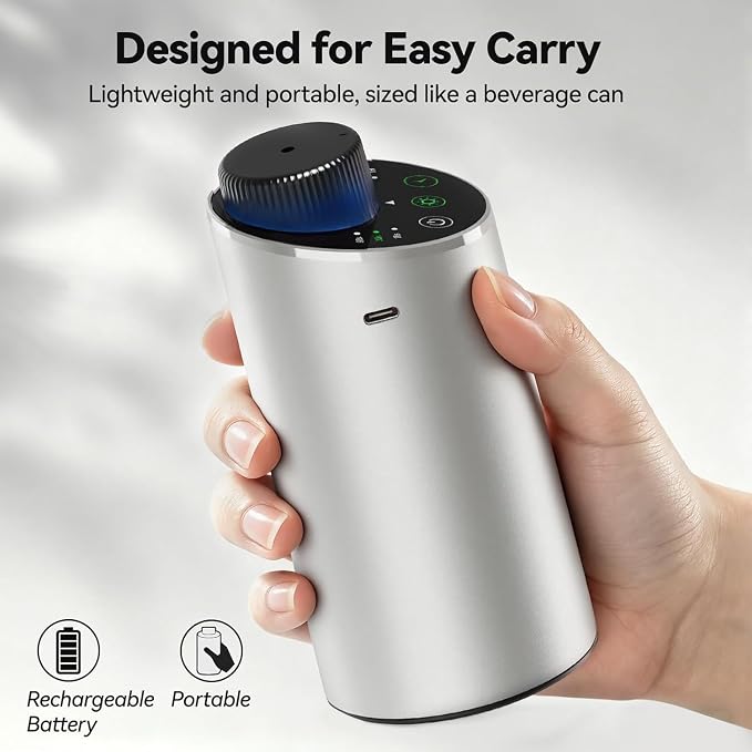 Waterless Essential Oil Diffuser Aromatherapy Scent Diffusers for Home Large Room, Bedroom, Car, Office, Desk, Battery Operated Mini Portable Air Freshener, 3 Countdown Timers & 3 Mist Levels, Silver