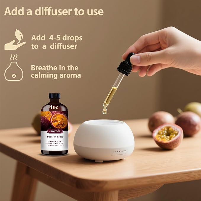 Passion Fruit Essential Oil, Passion Fruit Oil for Diffuser, Humidifier, DIY Candle, Soap, Sweet Exotic Scent, Home, Gift Ready,Passion Fruit Fragrance Oil - MLYNKL Essential Oils (4.33 fl oz / 130ml)