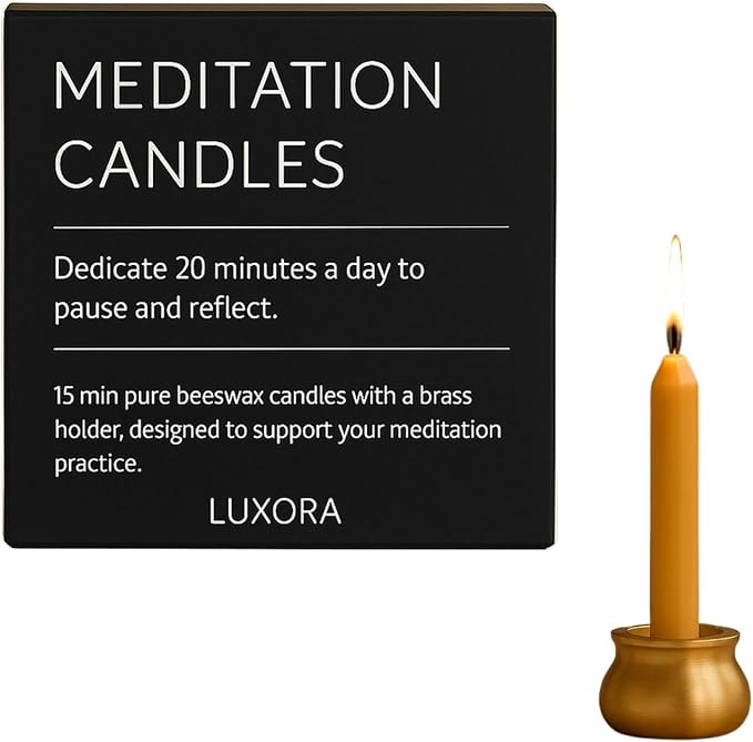 Australian Made 20 Minute Pure Beeswax Mini Meditation Candles, Non Toxic Beeswax Meditation Candle Set with Brass Holder for Intention Setting, Stress Relief, and Daily Meditaiton Mindful Moments