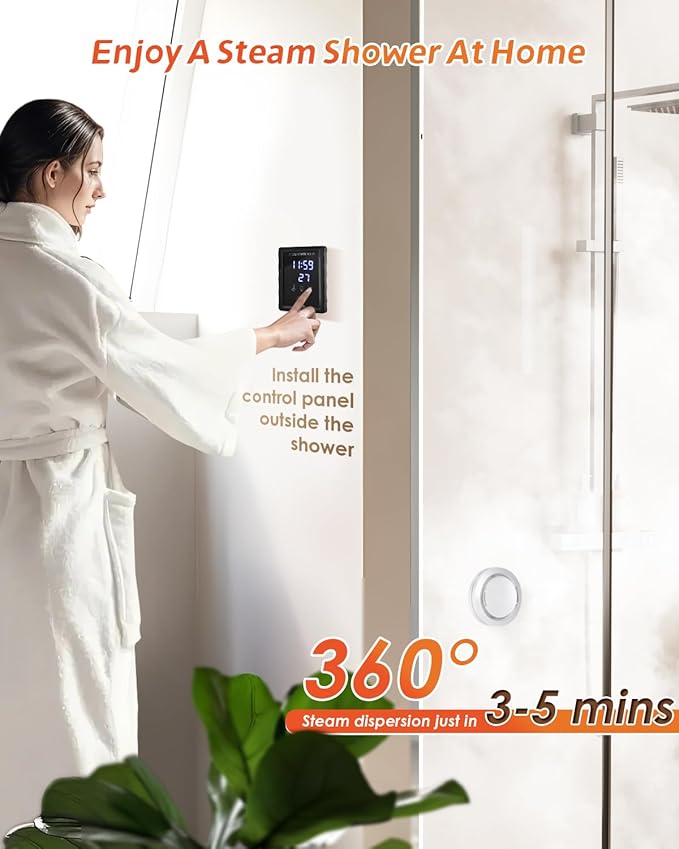 Steam Shower Generator Kit 9KW for Bath Sauna SPA, Aromatherapy Steam Head, Self-draining System, LED Touchscreen Controller, 12-Hour Timer 77-131℉ for 318CBFT/9m³ Room