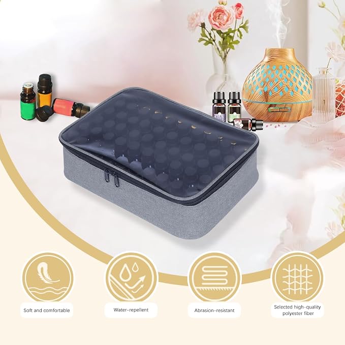Essential Oils Carrying Case Holds 60 Bottles with Detachable Pad,Gray