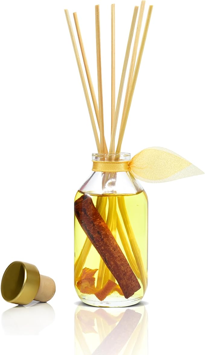 Spiced Pomander Diffuser Set, Room Fragrance, Shelf Decor, Spa Scent | Mandarin oranges, cloves, and cinnamon profile, guest bathroom, decorative glass bottle, home aroma, entryway, powder room