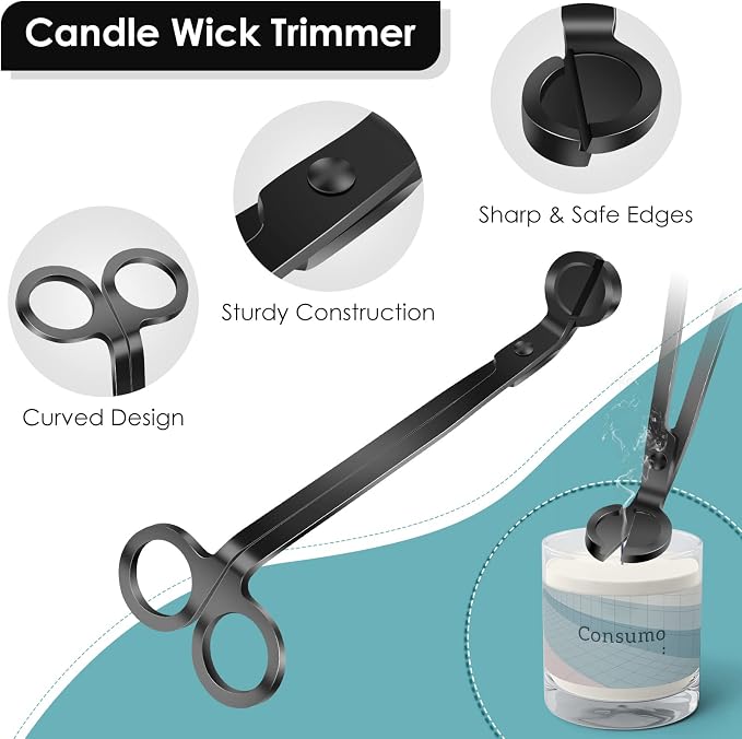 Saiveina 3 in 1 Candle Accessory Set, Candle Wick Trimmer, Wick Dipper, Candle Snuffer Extinguisher, Candle Care Kit with Gift Package for Candle Lover(Black)