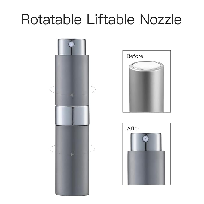 LISAPACK 8ML Atomizer Perfume Spray Bottle for Travel, Empty Refillable Cologne Dispenser, Portable Sprayer (Grey)