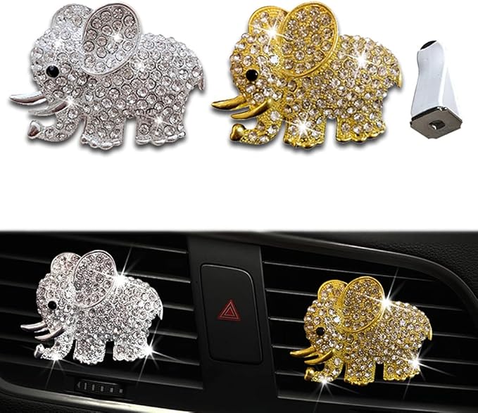 Tznyly Car Decor Car Fresheners For Women Bling Car accessory Car Air Outlet decor Bling Car accessory For Women Car Aromatherapy Car Air Vent Clip Charm Car air freshener Set of 2 elephants