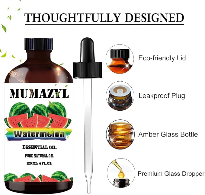 Watermelon Essential Oil, Watermelon Oil 4 Fl Oz 120ML for Diffuser Humidifier Yoga Cleaning DIY Candle Soap Making MUMAZYL Essential Oils