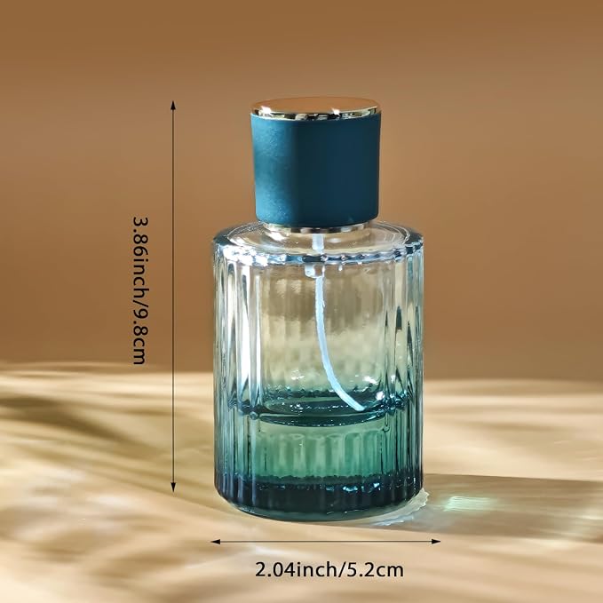50ml/1.7 Oz Glass Spray Bottle Perfume Atomizer,Round Glass Perfume Travel Refillable Spray Bottle Empty with 3 Kinds of Dispenser (Green)