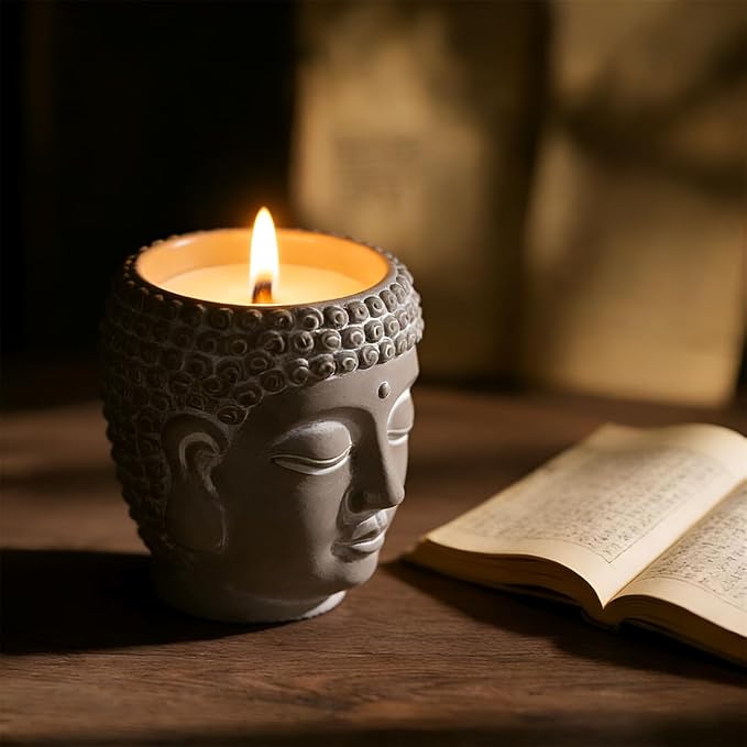 Zen Tea Scented Candle - Buddha Head Decorative Candle, Soy Wax Aromatherapy Candle for Relaxation, Meditation & Home Decor, Gift for Her/Him (8oz)