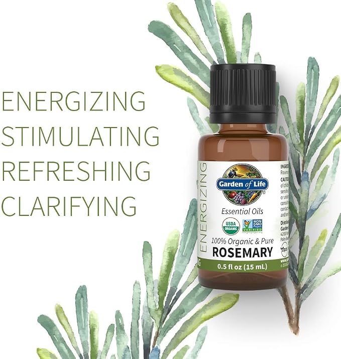 Garden of Life Rosemary Essential Oil – 100% Pure Essential Oil for Diffuser, Aromatherapy, Meditation, Stimulating and Refreshing, USDA Organic, Non-GMO, 0.5 fl oz