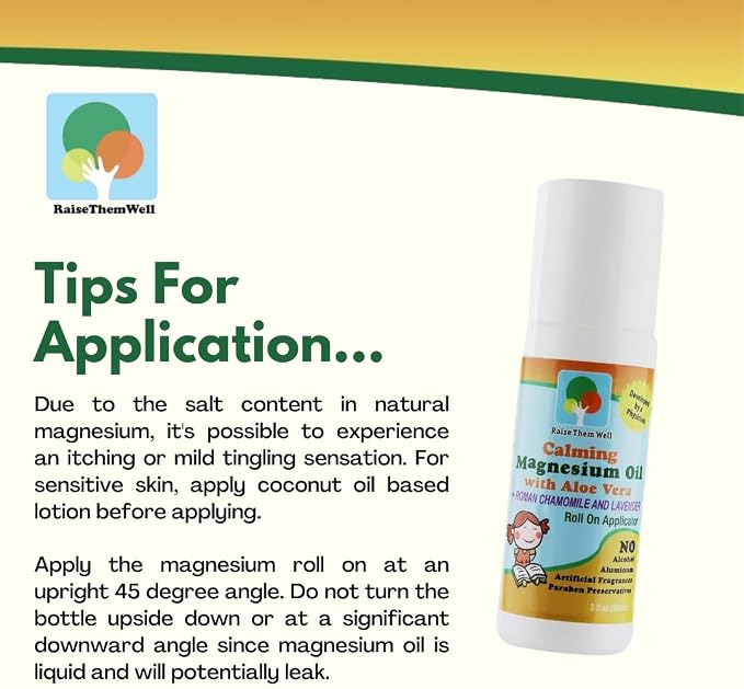 Magnesium Oil Calming Roll-On for Kids with Aloe Vera, Roman Chamomile & Lavender, Natural Relaxation Support for Anxiety, Nervousness & Hyperactivity, Gentle Formula for Daily Use, 3 fl oz