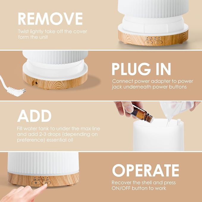 SALKING Essential Oil Diffuser, 100ml Aromatherapy Diffusers with Adjustable Mist Mode Timer Setting, Ultrasonic Diffusers for Essential Oils, Warm White Lights, 7 LED Colors, for Office Home
