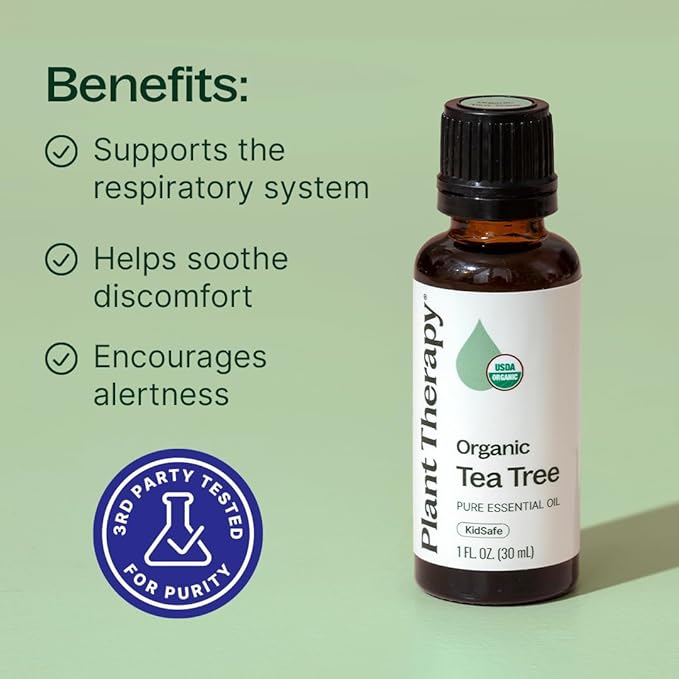 Plant Therapy Organic Tea Tree Oil (Melaleuca) 100% Pure, USDA Certified Organic, Undiluted, Natural Aromatherapy, Therapeutic Grade 30 mL (1 oz)