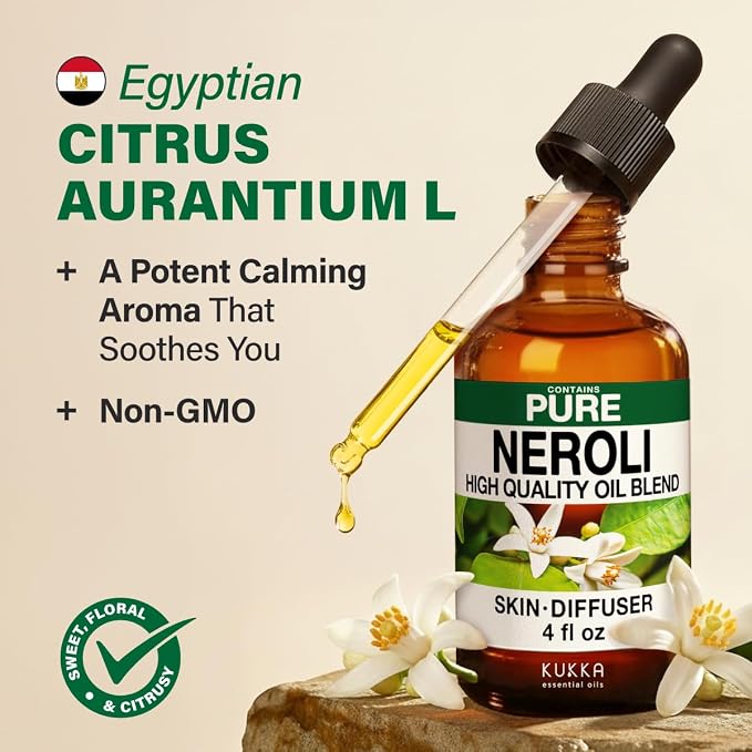 100% Pure Neroli Oil - 4 Fl Oz Neroli Essential Oil for Hair, Skin, Diffuser, Aromatherapy & DIY Soap Making Scent
