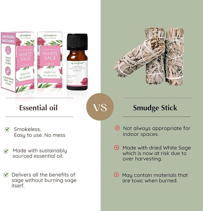 White Sage & Rose Essential Oil Diffuser Blend by Aromafume | 3x10ml/0.33 fl oz | Aromatherapy Oil for Cleansing Negative Energy & Protection | Ethically sourced | Sage Oil for Smokeless Smudging