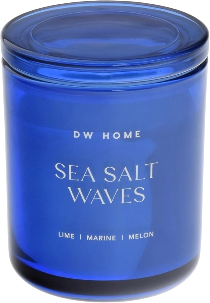 DW Home Sea Salt Waves Scented Candles, 9 oz Single Wick Medium Jar, Up to 33 Hour Burn Time, Strong Long Lasting Fresh Marine Citrus Fragrance, Perfect for Home & Housewarming Gifts