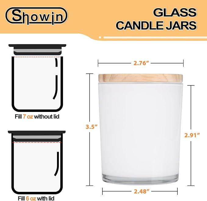 SHOWIN Thick Candle Jars for Making Candles 16 Pcs, 7 OZ Empty Jars with Wood Lids for Candle Making, Sample Container, Inner White