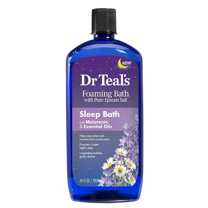 Dr Teals Melatonin Sleep Bath Gift Set (Foaming Bath (34 oz), Body Lotion (8 oz), & Sleep Spray (6oz) - Stress Relief Lavender & Melatonin Promotes Better Sleep - At Home Spa Kit - Relax Before Bed