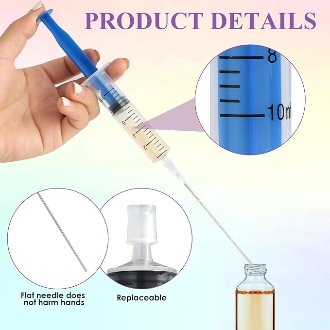 6 Pack-10ml Plastic Perfume Syringe Extracto Decanter Kit with Blunt Stainless Needle Tip, Suitable for Perfume、Ink、Pen、Printer Filling, Refillable Liquid Dispensing and Measuring.