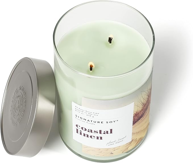 Signature Soy Lidded Coastal Linen Scented Candle, Extra Large Jar