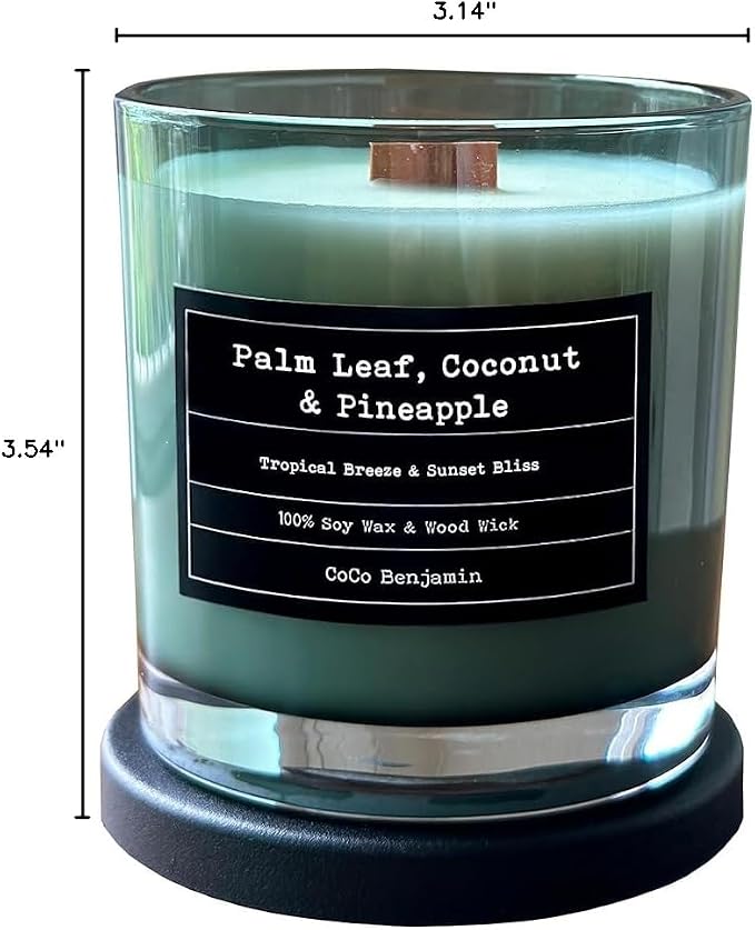 100% Soy, Highly Scented, Hand Poured Soy Candle (Palm Leaf, Coconut & Pineapple (Wooden Wick))