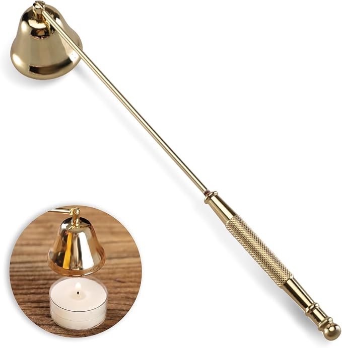 Candle Snuffer, Candle Snuffers Wick Snuffer, Candle Accessory, Extinguish Candle Flame Safely with Long Handle Putting Out Fire, Candle Extinguisher Tool (Gold)