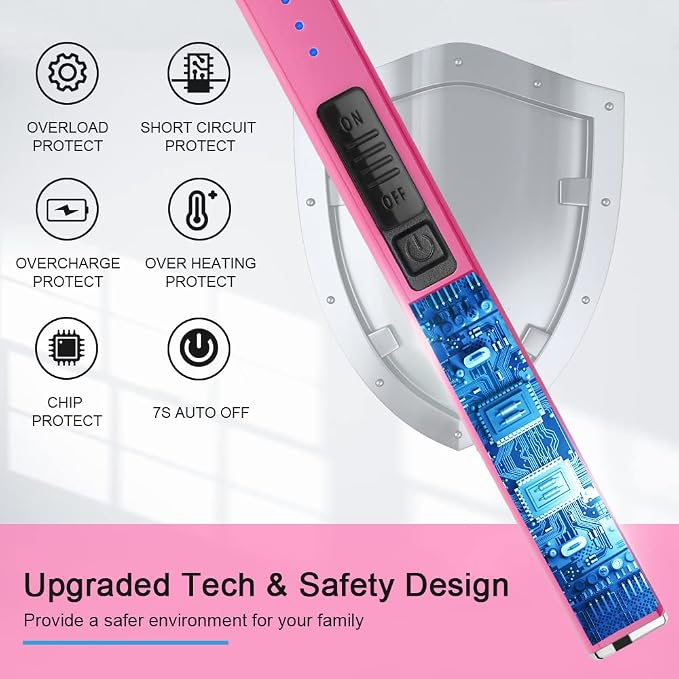 SUPRUS Fluorescent Glows in The Dark Electric Candle Lighter Rechargeable USB Arc lighters with Safety Lock Windproof Flameless Plasma for Candle BBQ Camping (Pink, 3)