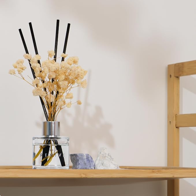 Jasmine White Tea Gardenia Bathroom Diffuser, 3.4 oz Reed Diffuser with Dried Flower for Small Place, Last up to 60 Days