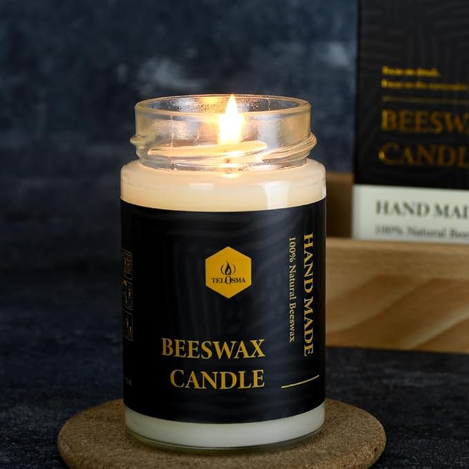 Natural Beeswax Jar Candles ，Organic Emergency Candles in Glass - Smokeless Slow Burnning | 36 Hours Long Burning Time - Off White