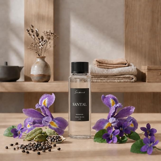 Scentiment Santal Diffuser Oil - Premium Hotel Scent with Notes of Cardamom, Cucumber, & Mint Home Scent, Aromatherapy Fragrance Oil Diffuser Refill - 4.06 fl oz (120 mL)