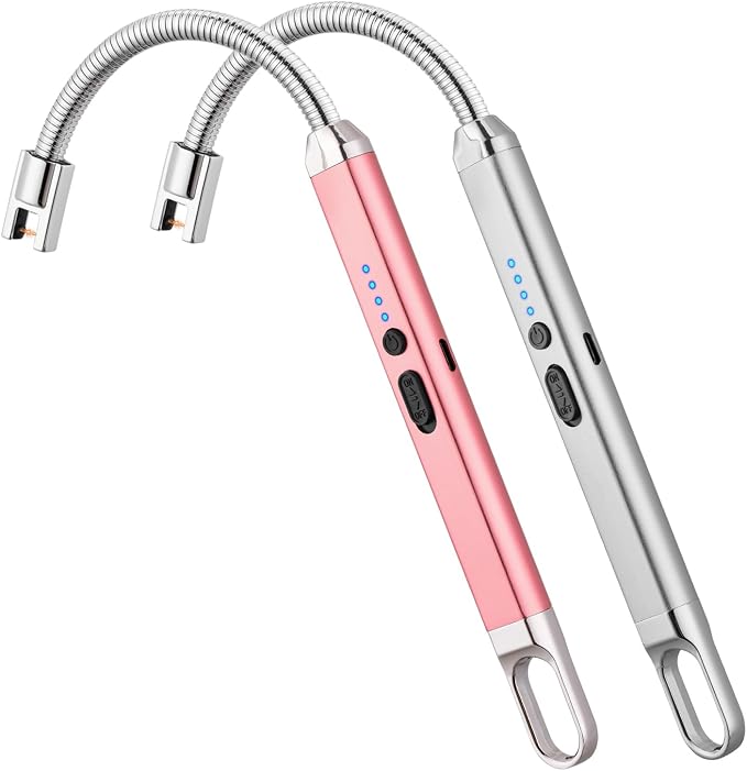 MEIRUBY 2 Pack Electric Candle Lighter, Birthday Christmas Stocking Stuffers Gifts for Women Mom Men Wife Sister, USB Arc Rechargeable Windproof Long Lighter for Candle BBQ Housewarming Gift Idals