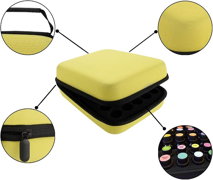 LUEXBOX Essential Oil Storage Case/Essential Oil Carrying Case/Essential Oil Case [Multiple Sizes] + Jade Roller for Face & Oil Opener & Stickers & Funnel & Transfer Pipette (yellow)