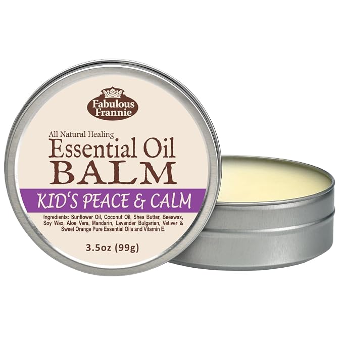 Fabulous Frannie Kid's Peace & Calm All Natural Essential Oil Healing Balm made with Sunflower Oil, Coconut Oil, Shea Butter, Beeswax, Soy Wax, Aloe Vera and Pure Essential Oils 3.5oz Tin