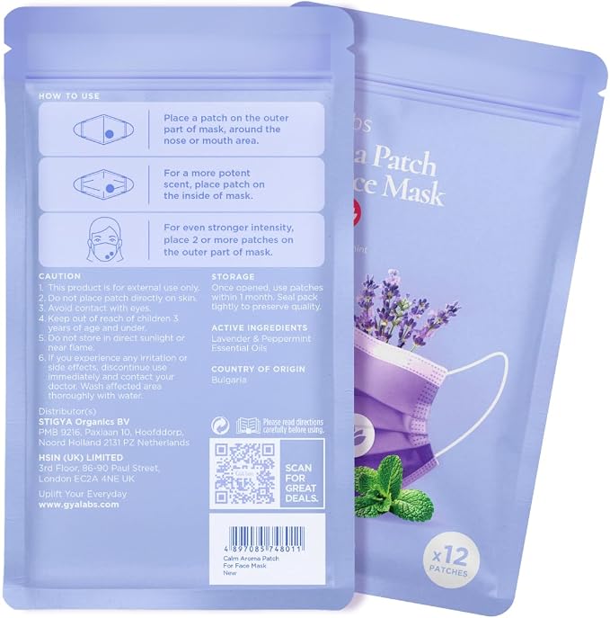 Gya Labs Lavender Aroma Patches - Essential Oil Scented Mask Stickers For Face Masks & Pillows, Infused With Relaxing Peppermint & Lavender Essential Oils (5 Packs, 60 Stickers)