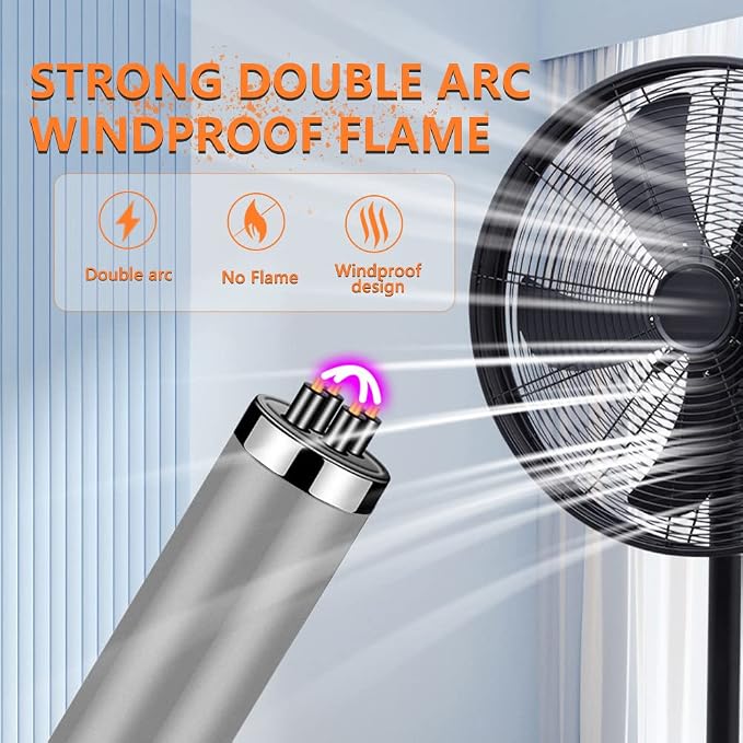 Electric Lighter Rechargeable Plasma Flameless USB Lighter with Safety Lock Dual Arc LED Display for Candle Grill Kitchen Camping (Silver)