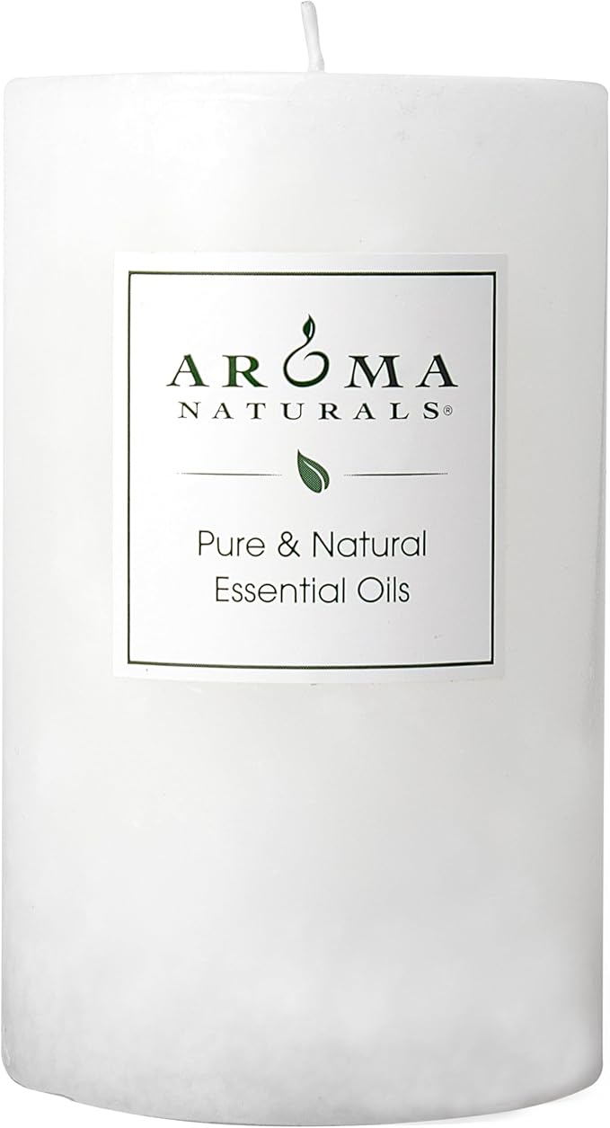 Aroma Naturals Patchouli and Frankincense Essential Oil White Scented Pillar Candle, Meditation, 2.5 inch x 4 inch