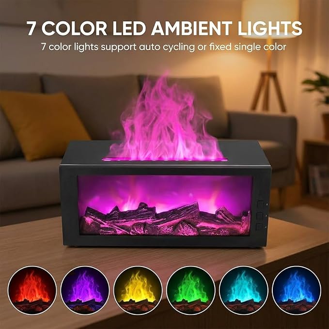 Essential Oil Diffuser,Fireplace Diffusers with 3 Essential Oils Set,Color Flame Aroma Diffuser with Remote Control,300ml Small Humidifier for Home Room Decor Gift for Women (Black)