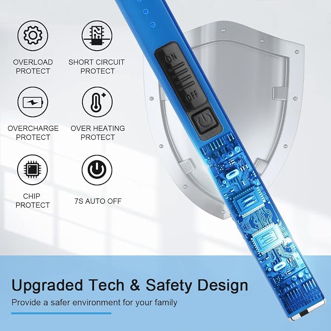 SUPRUS Fluorescent Glows in The Dark Electric Candle Lighter Rechargeable USB Arc lighters with Safety Lock Windproof Flameless Plasma for Candle BBQ Camping (Blue, 3)
