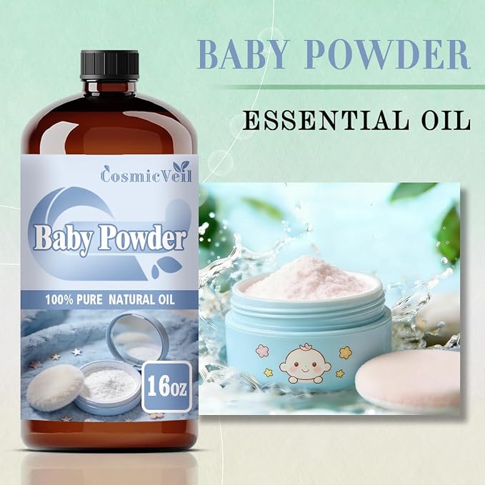 Baby Powder Fragrance Oil Essential Oil for Aroma Diffuser,Humidifier,Home Fragrance,Cleaning,Body Care,Massage,Yoga,DIY Candle,DIY Soap CosmicVeil（Baby Powder，16 Fl Oz (Pack of 1)）