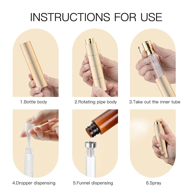 Tekson 10ml Travel Perfume Atomizer Refillable, Mini Cologne Spray Bottle Empty, Small Coffee Spray Bottle (Gold)