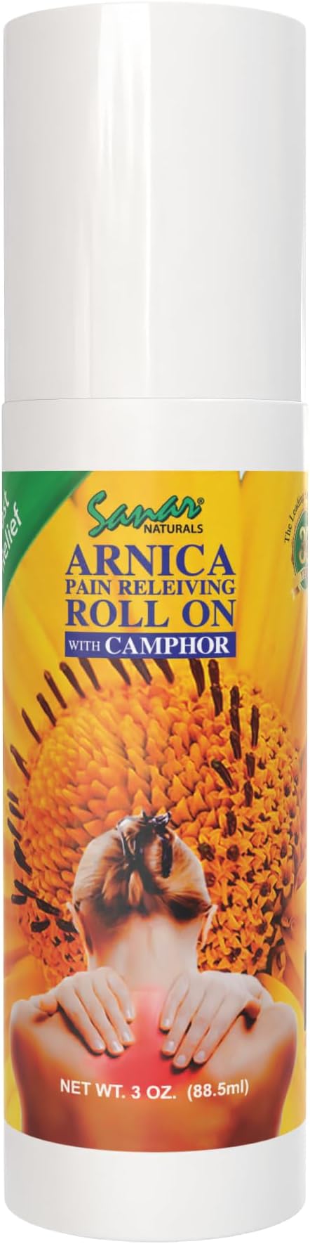 Sanar Naturals Arnica Roll On | Fast Acting Cooling Relief with Menthol Camphor & Arnica Montana | for Muscles, Joints, Back, Neck & Knees | Non Greasy Muscle Rub, 3 oz