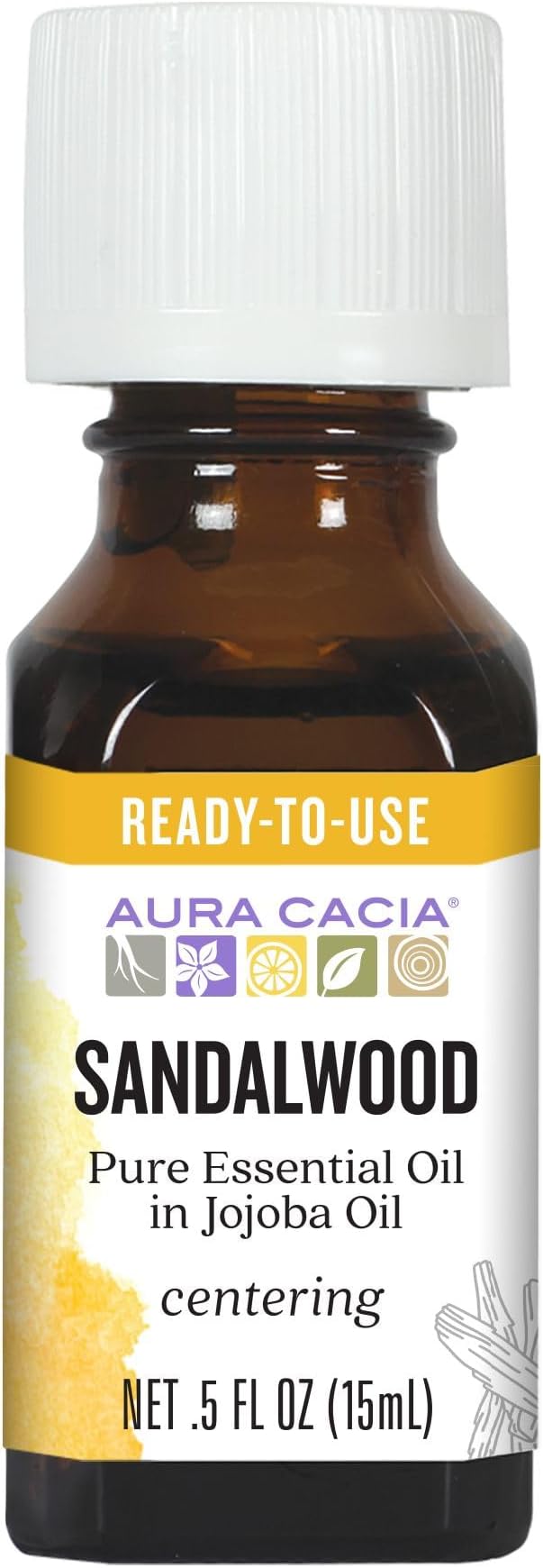Aura Cacia Ready-to-Use Sandalwood Essential Oil in Jojoba Oil, 0.5 Fl Oz, for Aromatherapy and Skin Care