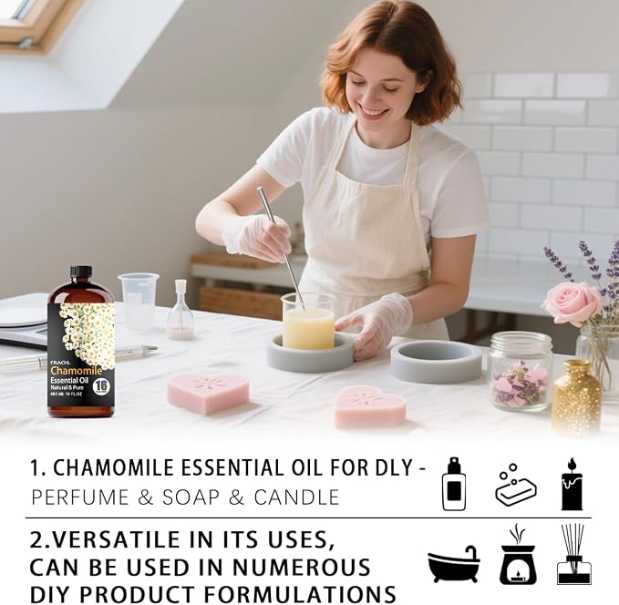 Chamomile Essential Oil, Chamomile Oil 16 Fl Oz 480 ML for Diffuser Humidifier Yoga Cleaning DIY Candle Soap Making Perfume Gift for Women Essential Oils FRAOIL (Chamomile 16 Fl Oz (Pack of 1))